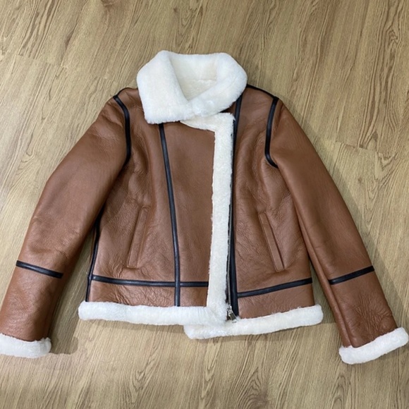 Free People Jackets & Blazers - Genuine Leather and Shearling Jacket - Brown Leather - Size L - NWoT! *RARE*